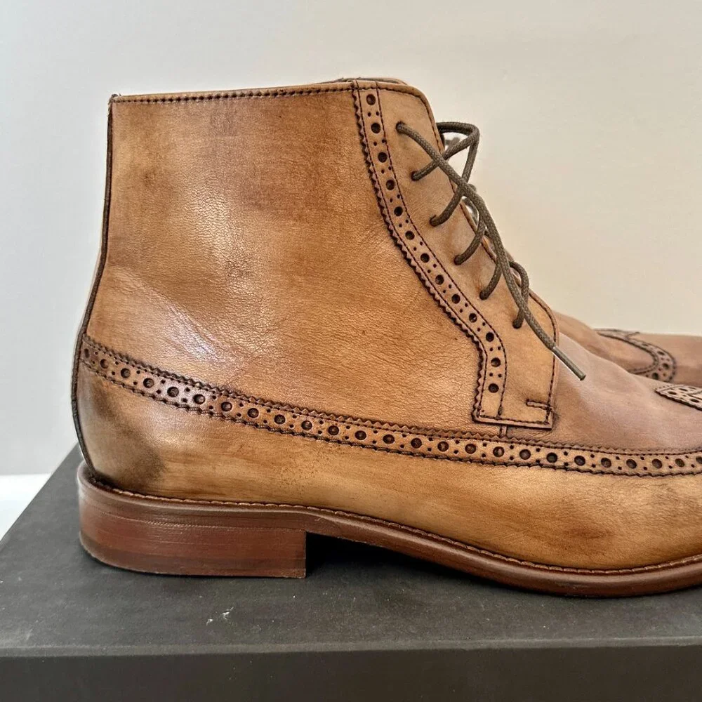 Johnston and Murphy Cartwright Wingtip Boot Size 10.5 Brown Italian Calfskin - Picture 6 of 6